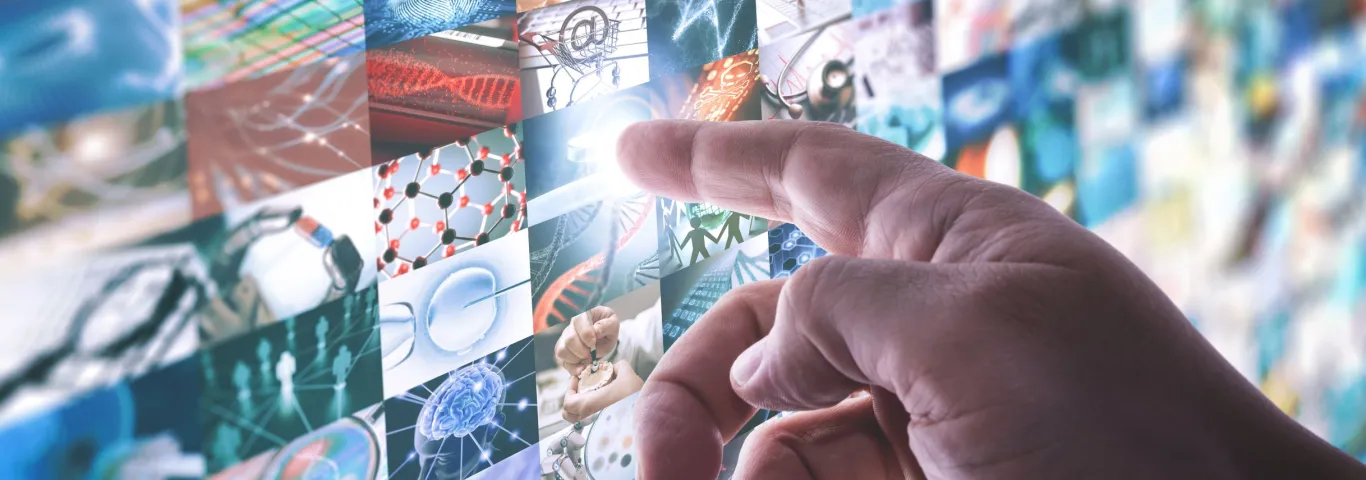 person selecting scientific images on a screen