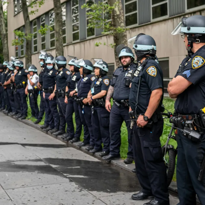 "a line of police officers"